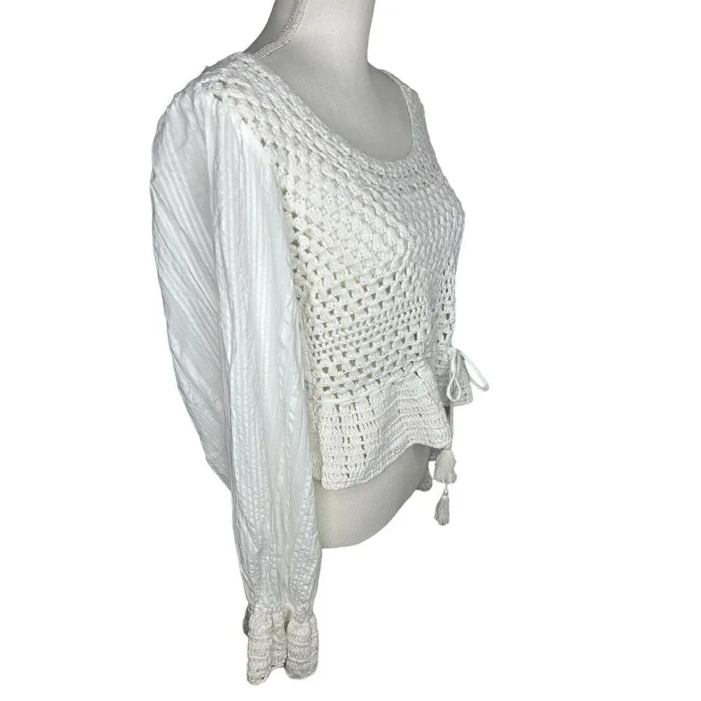 FREE PEOPLE Women’s Megan Crochet Top Shirt Sz Large Boho